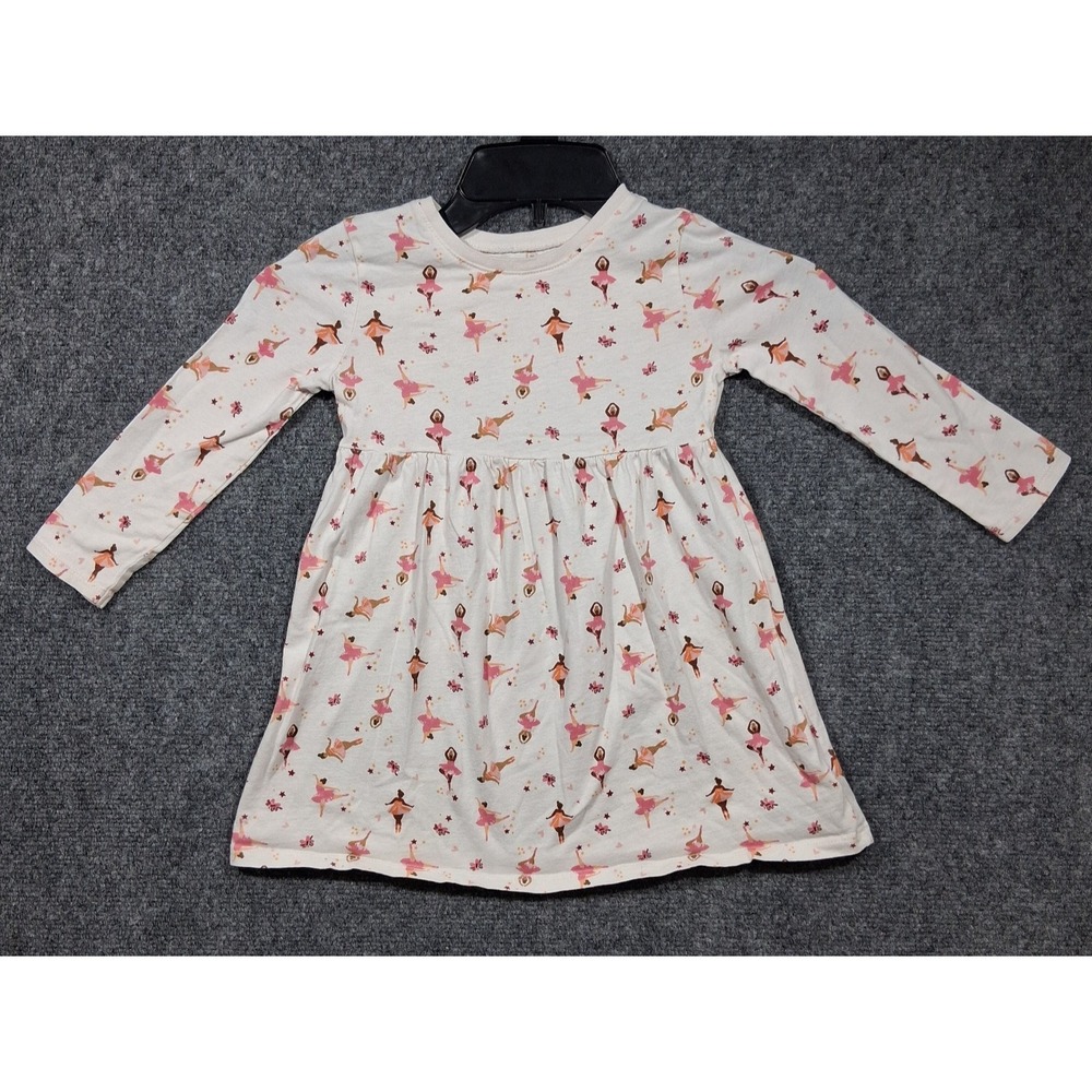 Old Navy Girls 3T Long Sleeve Ballerina Print Everyday Dress Cream 705155-09